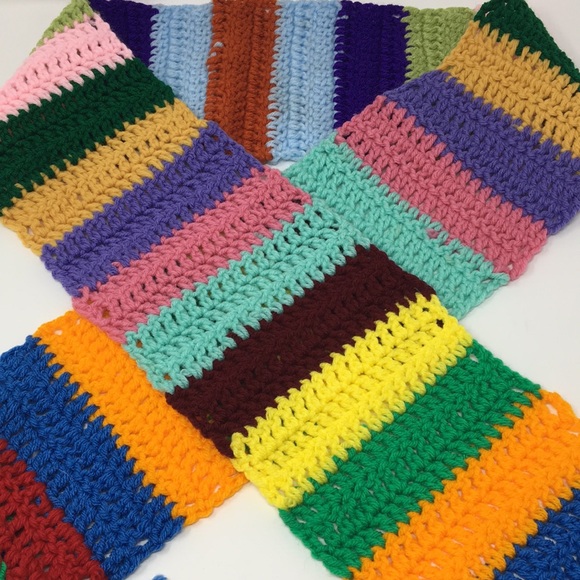 Vintage Accessories - 🌈 Vintage 70s Rainbow Crochet Handmade Scarf